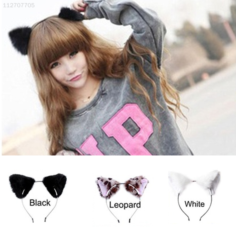 8A4C Women/'s Fashion Cat Ears Headband Party Costume Cosplay Leopard Hairband
